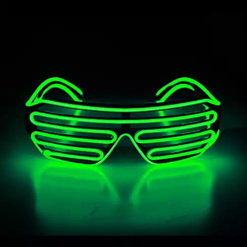 Neon Green Flashing Glowing Shutter Rave Glasses - (light green, black frame), Aquat